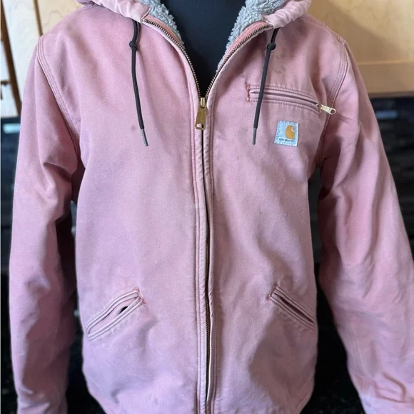 Rare Pink Carharrt Hooded, Canvas, Sherpa Lined Coat - Picture 1 of 9
